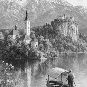 Lake Bled Travel Poster | Soft Painting Slovenia Wall Art | Alpine Island Church Print | Printed & Shipped image 10