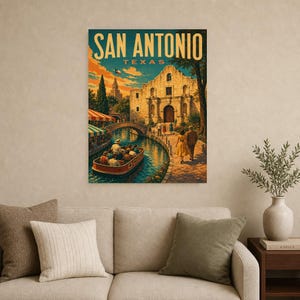 San Antonio Travel Poster | Vintage River Walk Print | Texas Wall Art Print | Mid Century City Decor image 8