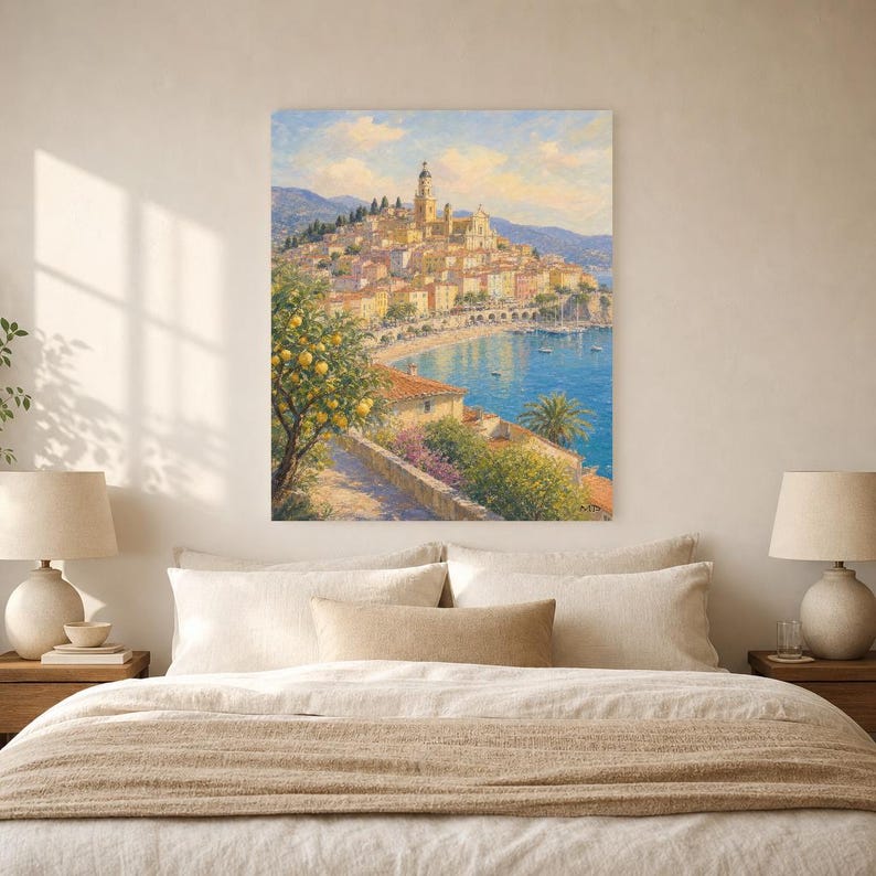 Menton Travel Poster | French Soft Painting Riviera Wall Art | Cote d'Azur Coastal Print | Printed & Shipped image 6