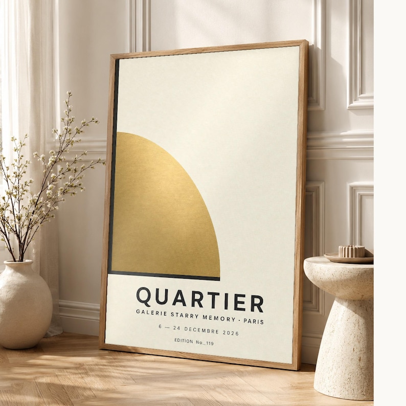 Quartier | Arte Mural Abstracto Dorado | Poster Galeria Moderna | Impresion Geometrica Minimalista imagen 1
