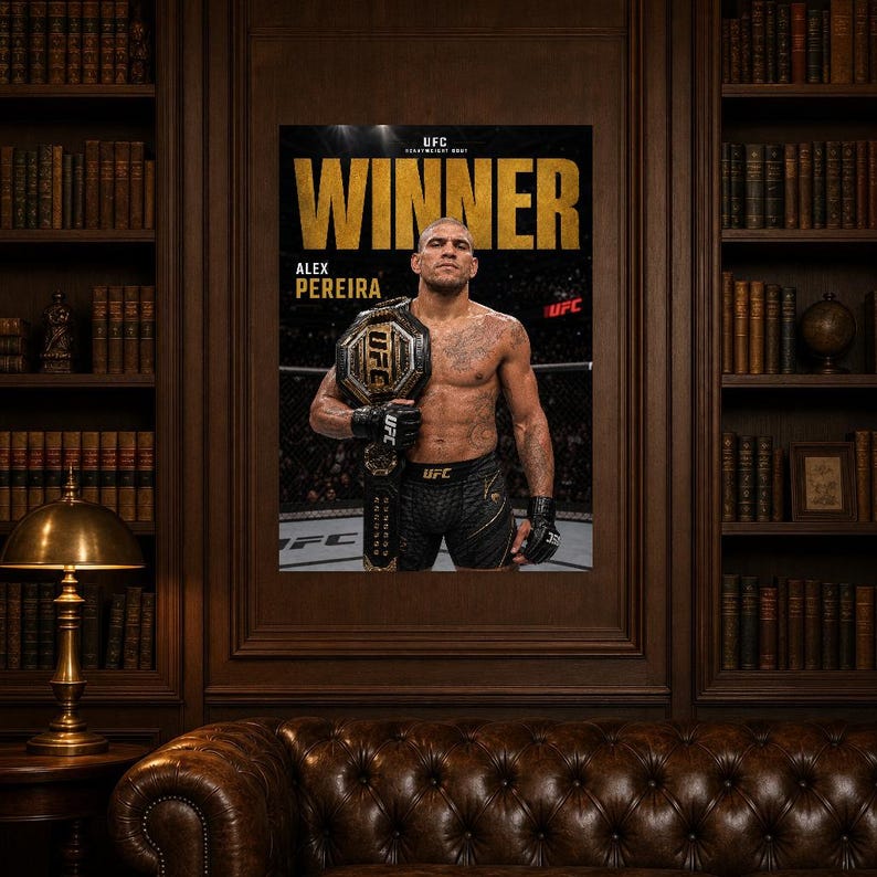 Alex Pereira Champion Poster | UFC Gold Belt MMA Wall Art Print | Heavyweight Fight Night Decor image 5