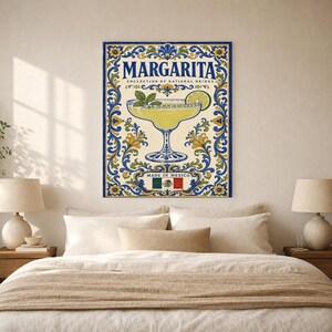 Margarita Cocktail Tile Wall Art Print | Mexico National Drink Poster | Azulejo Bar Cart Print | Maiolica Kitchen Decor image 6