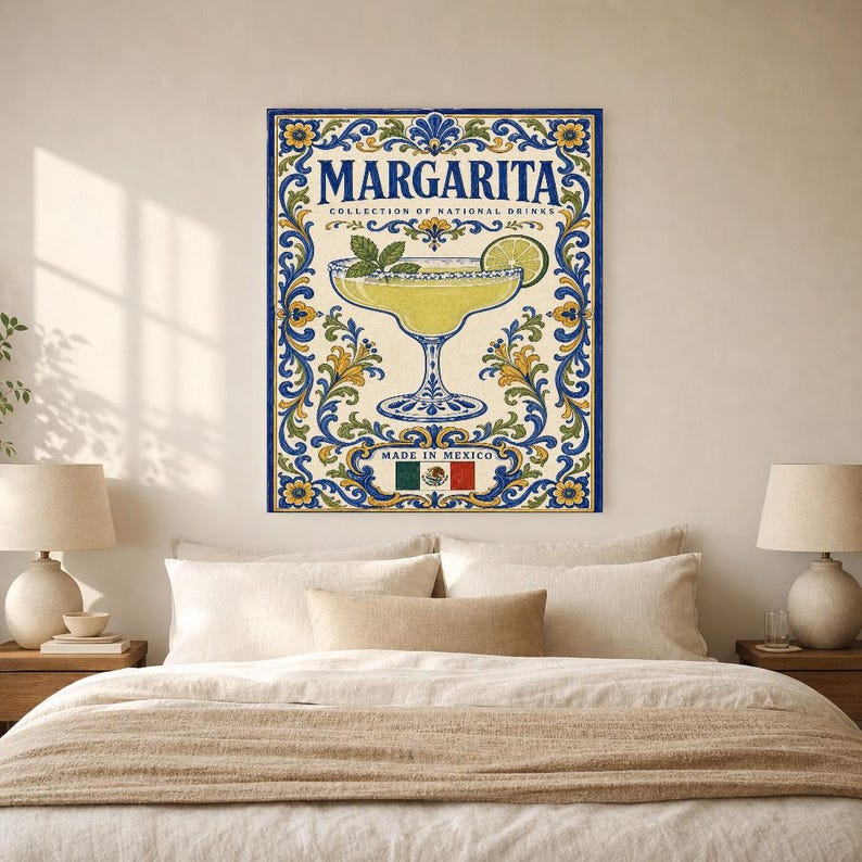 Margarita Cocktail Tile Wall Art Print | Mexico National Drink Poster | Azulejo Bar Cart Print | Maiolica Kitchen Decor image 6