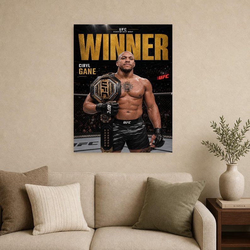 Campeão de Ciryl Gane Pôster | Impressão de arte de parede MMA com cinto de ouro do UFC | Decoração de noite de luta de peso pesado imagem 9