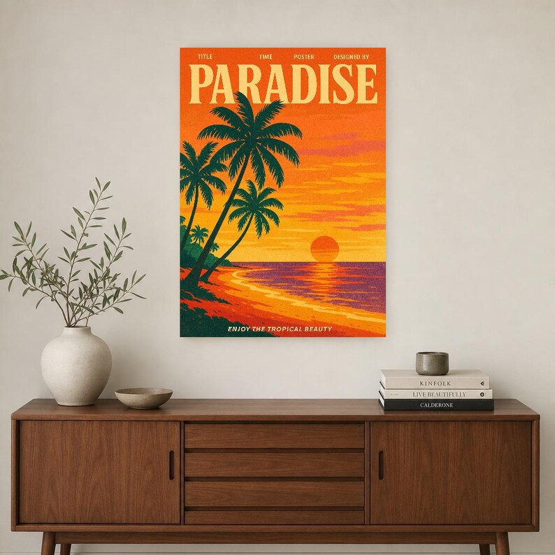 Paradise Retro Poster | Vintage 70s Wall Art Print | Aesthetic Magazine Print | Mid Century Retro Decor Gift image 3