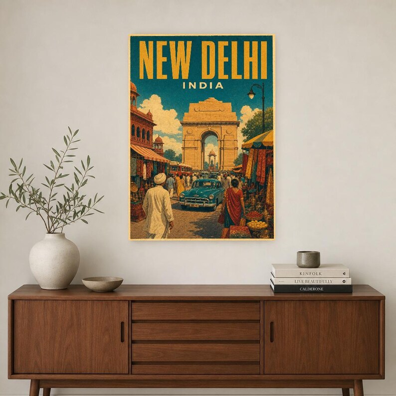 New Delhi Travel Poster | Vintage India Gate Print | Indian Wall Art | Printed & Shipped image 2
