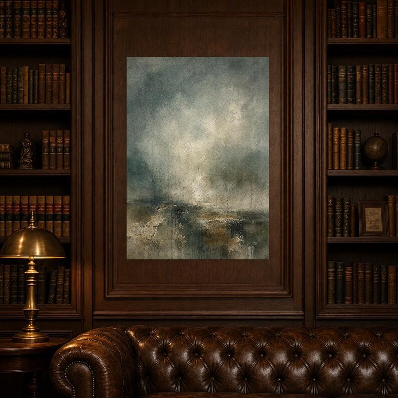 Dark Green Abstract Wall Art Print | Large Statement Color Field Print | Forest Impasto Textured Poster | Moody Wabi-Sabi Office Decor image 5