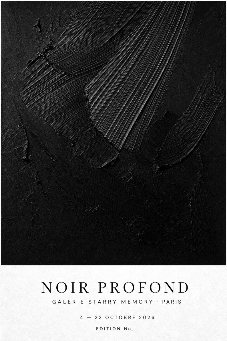 Noir Profond | Abstrakcyjna Czarna Sztuka ścienna | Nowoczesny Plakat Galeria | Minimalistyczny Druk zdjęcie 10