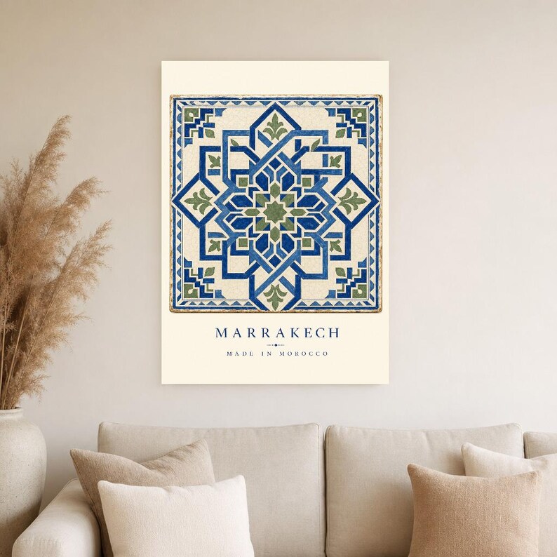 Marrakech Zellige Tile Wall Art Print | Moroccan Geometric Star Poster | Blue Green Maiolica Print | Boho Mediterranean Decor | Morocco Gift image 5