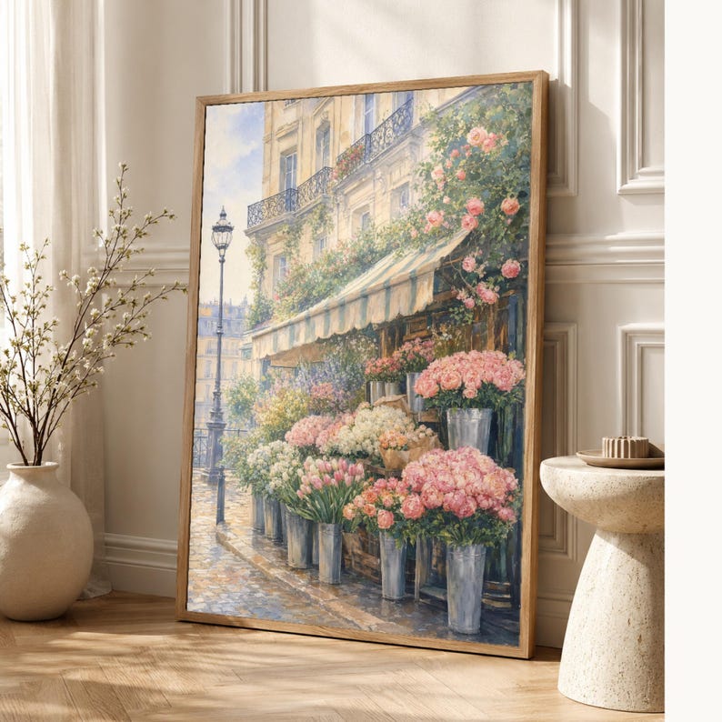 Paris Flower Market Poster | Soft Painting France Wall Art | Parisian Floral Travel Print | Printed & Shipped image 1