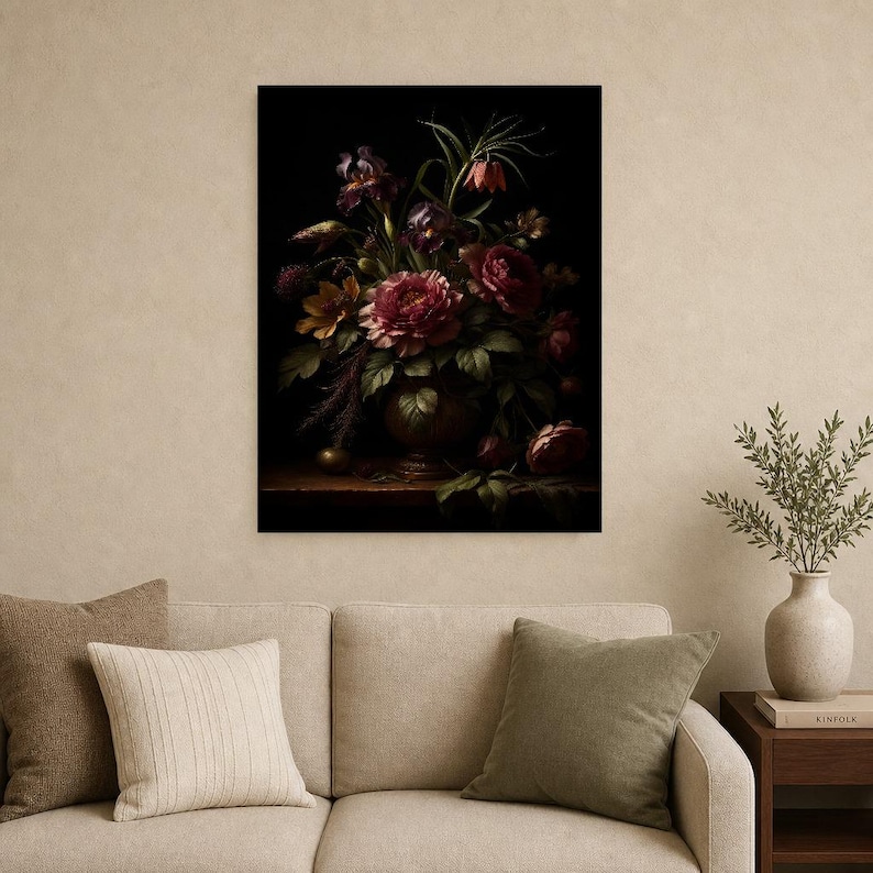 Dark Academia Botanical Wall Art | Moody Plum Floral Poster | Vintage Jewel Tone Study Room Print image 8