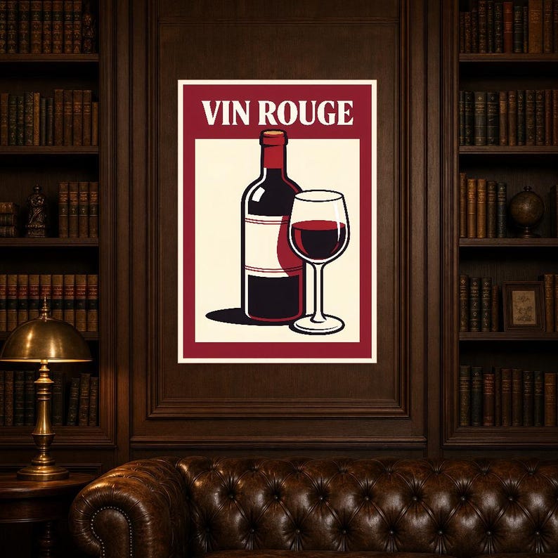 Red Wine Kitchen Wall Art Print | Retro Bistro Bar Poster | French Maximalist Bar Cart Print | Dining Room Decor image 4