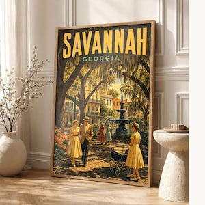 Savannah Travel Poster | Vintage 1950s Spanish Moss Print | Georgia Wall Art Print | Mid Century City Decor image 1