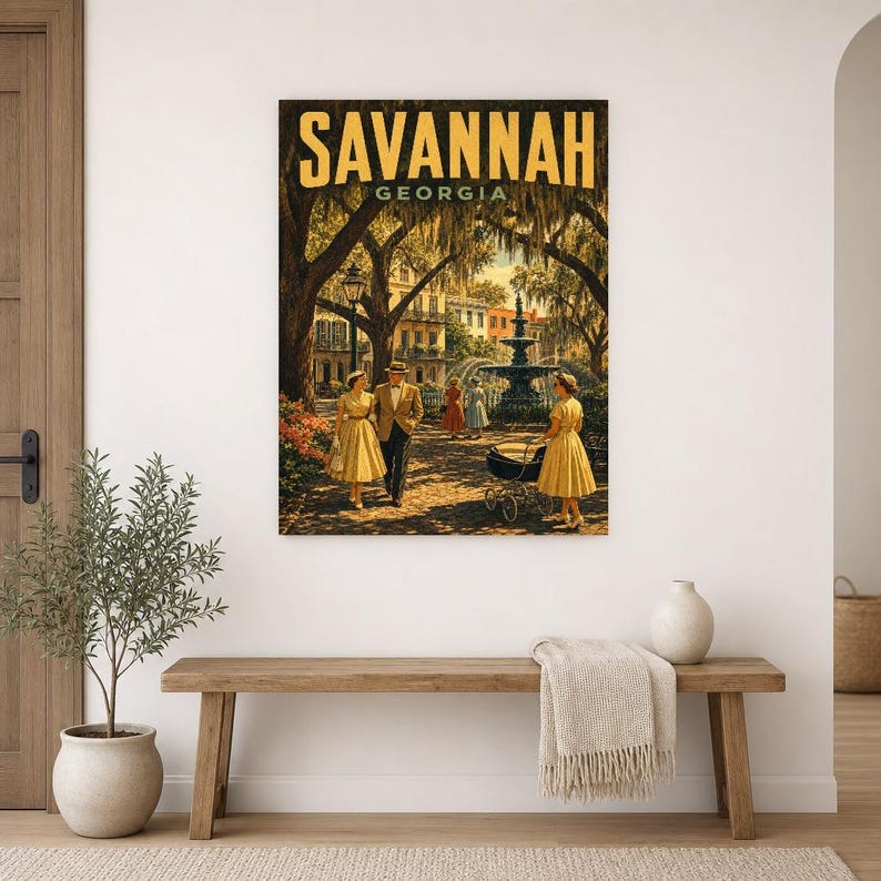 Savannah Travel Poster | Vintage 1950s Spanish Moss Print | Georgia Wall Art Print | Mid Century City Decor image 9