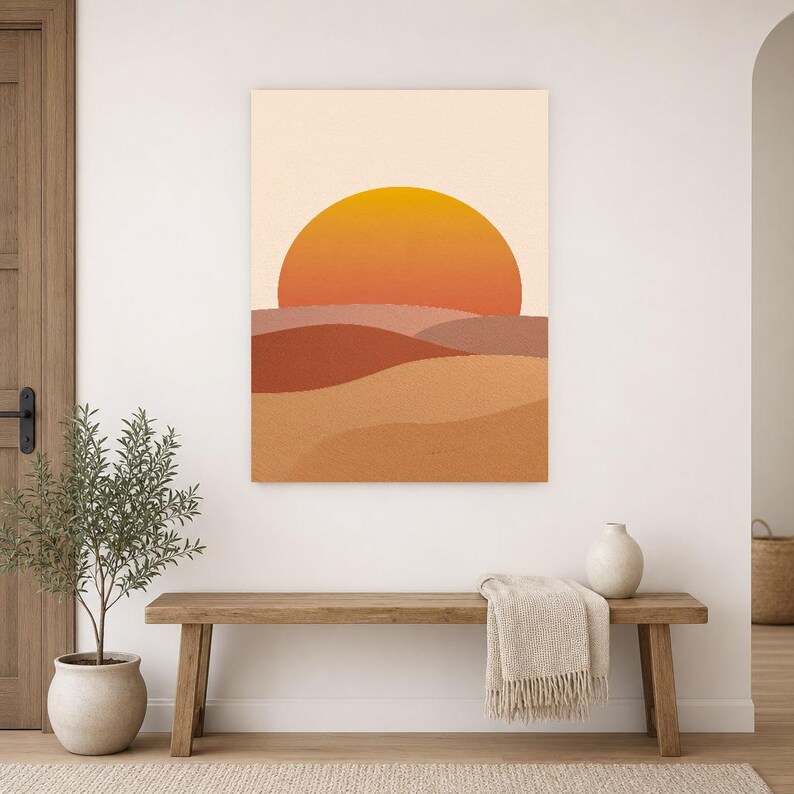 Terracotta XXL Sunrise Wall Art | Oversized Boho Arch Poster | Warm Minimalist Above Bed Print image 9