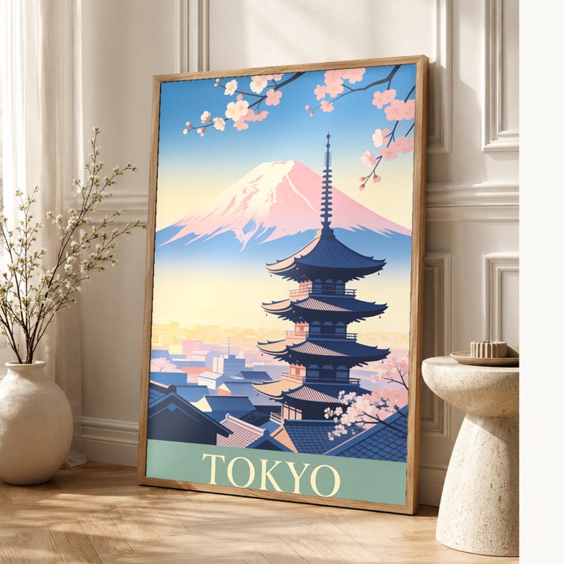 Tokyo Vintage Travel Poster | Retro Japan City Art Print | Housewarming Gift Wall Decor image 1