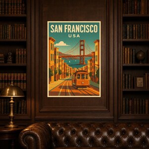 San Francisco Travel Poster | Vintage 1950s Golden Gate Print | Retro California Wall Art Print | Mid Century City Decor image 5