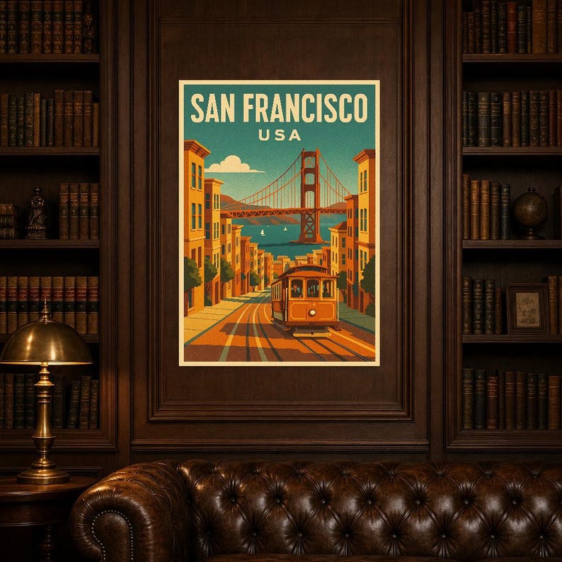 San Francisco Travel Poster | Vintage 1950s Golden Gate Print | Retro California Wall Art Print | Mid Century City Decor image 5