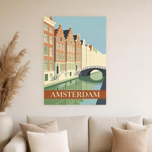Amsterdam Vintage Travel Poster | Retro Netherlands City Art Print | Housewarming Gift Wall Decor image 2