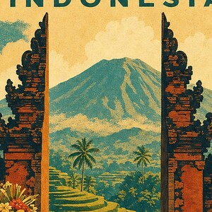 Bali Travel Poster | Vintage Rice Terraces Print | Indonesia Wall Art | Printed & Shipped image 3