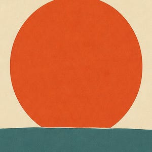 Vermillion Sun Aegean Sea Wall Art Print | Mid-Century Sun Poster | Cut-Paper Minimalist Print | Teal Cream Boho Decor image 3
