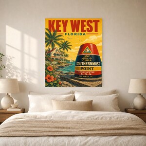 Key West Travel Poster | Vintage Southernmost Point Print | Florida Wall Art Print | Mid Century City Decor image 5