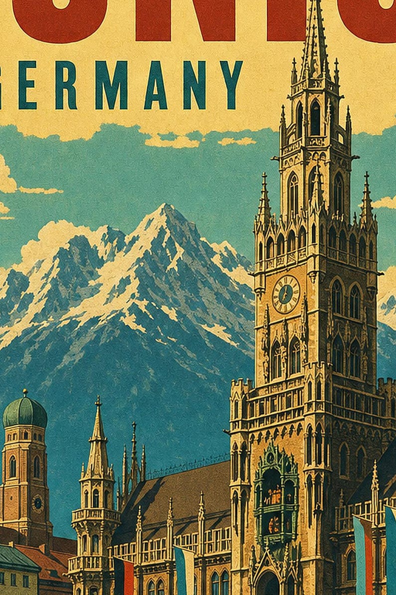 Munich Travel Poster | Vintage Old Town Print | Germany Wall Art | Printed & Shipped image 3