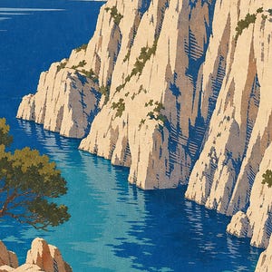 Calanques of Marseille Travel Poster | Vintage WPA Wall Art Print | French Riviera Print | Mediterranean Coast Decor | Provence Sea image 3
