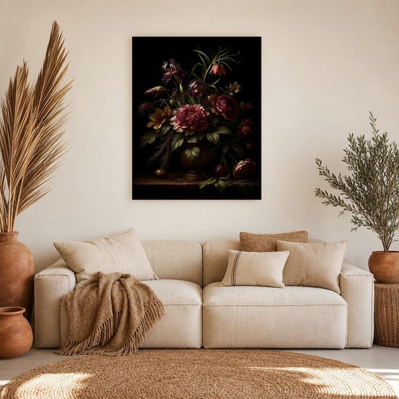 Dark Academia Botanical Wall Art | Moody Plum Floral Poster | Vintage Jewel Tone Study Room Print image 6