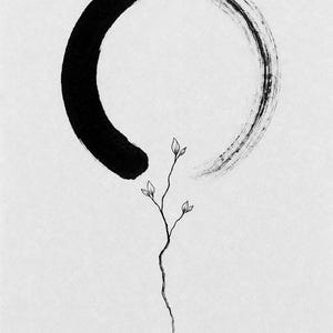 Zen Enso and Branch Japandi Wall Art Print | Mono Line Ink Print | Wabi Sabi Cream Poster Decor image 10