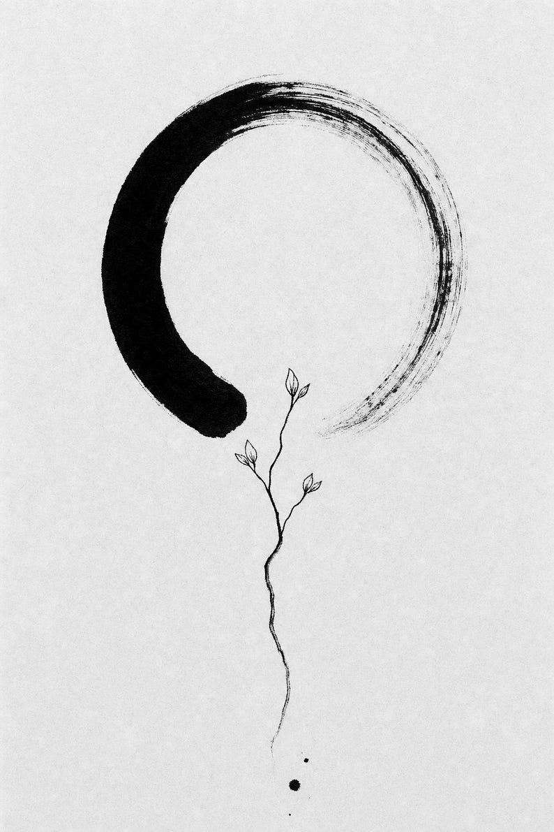 Zen Enso and Branch Japandi Wall Art Print | Mono Line Ink Print | Wabi Sabi Cream Poster Decor image 10