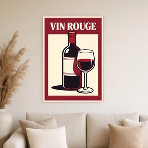 Red Wine Kitchen Wall Art Print | Retro Bistro Bar Poster | French Maximalist Bar Cart Print | Dining Room Decor image 2