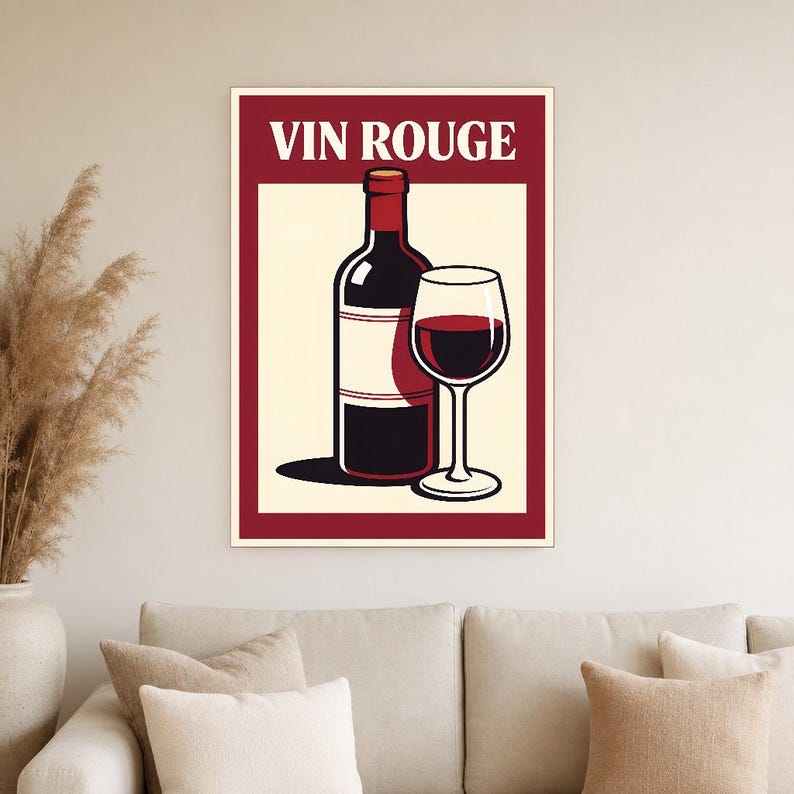 Red Wine Kitchen Wall Art Print | Retro Bistro Bar Poster | French Maximalist Bar Cart Print | Dining Room Decor image 2