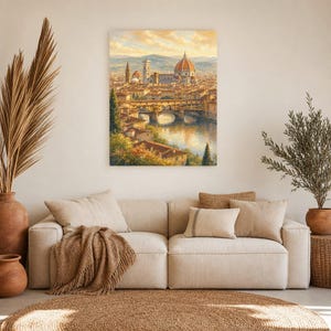 Florence Travel Poster | Soft Painting Italy Wall Art | Duomo and Arno Tuscany Print | Printed & Shipped image 7