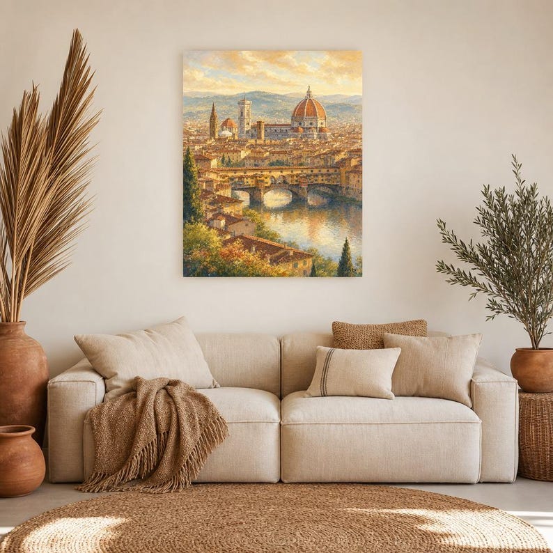 Florence Travel Poster | Soft Painting Italy Wall Art | Duomo and Arno Tuscany Print | Printed & Shipped image 7