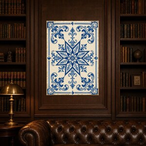 Azulejo Tile Wall Art | Classic Blue & White Maiolica Poster | Portuguese Ceramic Print | Mediterranean Kitchen Decor | No Text Boho Art image 5