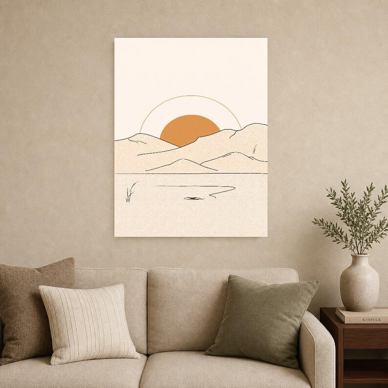Terracotta Japandi Sun and Moon Wall Art | Minimalist Line Art Poster | Boho Bedroom Print Set of 2 image 9