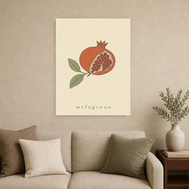 Pomegranate Botanical Wall Art Print | Minimalist Line Art Print | Melagrana Italian Kitchen Poster | Mediterranean Fruit Decor image 9