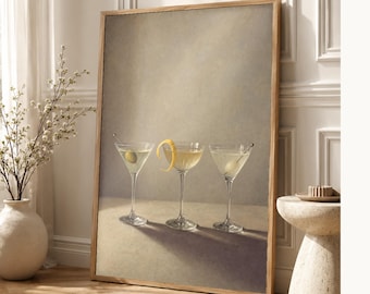 Moody Martini Glassware Wall Art Print | Minimal Cocktail Still Life Poster | Bar Cart Decor Print | Cocktail Wall Art