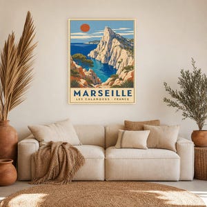 Calanques of Marseille Travel Poster | Vintage WPA Wall Art Print | French Riviera Print | Mediterranean Coast Decor | Provence Sea image 7