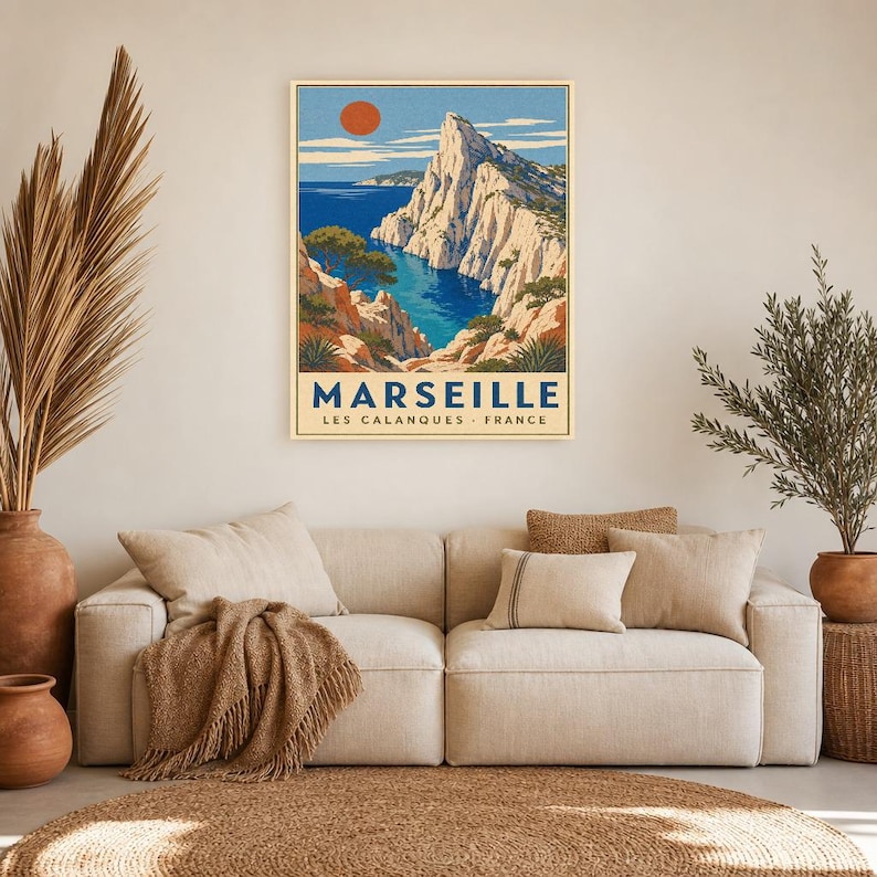 Calanques of Marseille Travel Poster | Vintage WPA Wall Art Print | French Riviera Print | Mediterranean Coast Decor | Provence Sea image 7