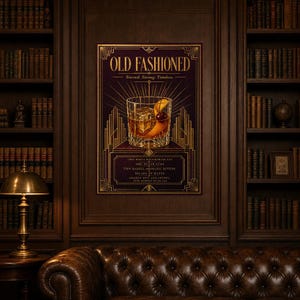 Gold Art Deco Old Fashioned Recipe Wall Art Print | Amber Cocktail Recipe Poster | Bar Cart Decor Print | Kitchen Wall Art image 5