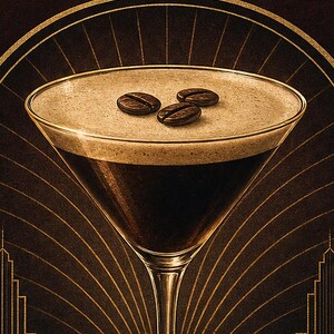 Dark Art Deco Espresso Martini Recipe Wall Art Print | Gold Cocktail Recipe Poster | Bar Cart Decor Print | Kitchen Wall Art image 3