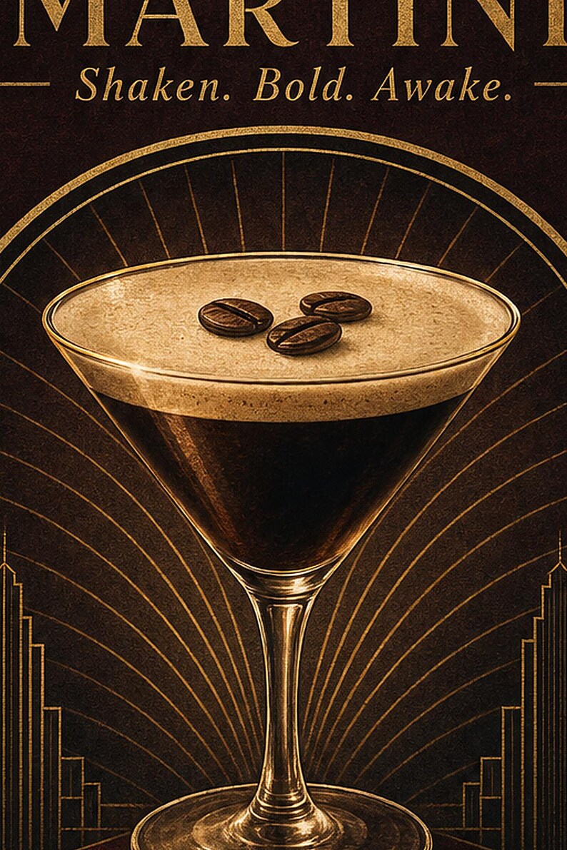 Dark Art Deco Espresso Martini Recipe Wall Art Print | Gold Cocktail Recipe Poster | Bar Cart Decor Print | Kitchen Wall Art image 3