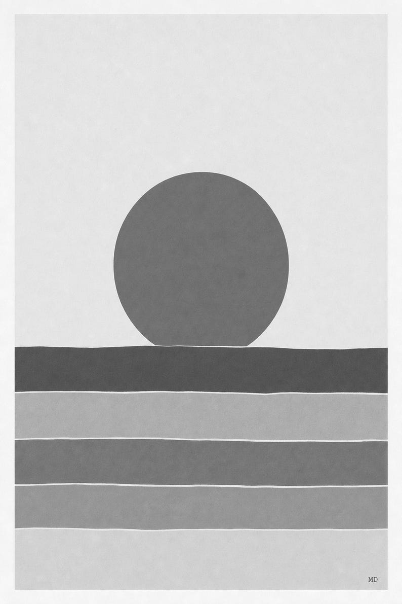 Vermillion Sun Aegean Sea Wall Art Print | Mid-Century Sun Poster | Cut-Paper Minimalist Print | Teal Cream Boho Decor image 10