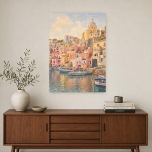 Procida Travel Poster | Soft Painting Italy Wall Art | Colorful Marina Coastal Print | Printed & Shipped image 2