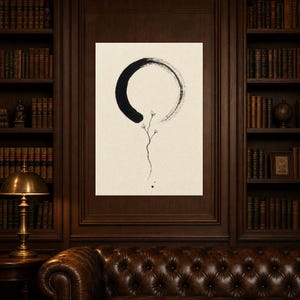Zen Enso and Branch Japandi Wall Art Print | Mono Line Ink Print | Wabi Sabi Cream Poster Decor image 5