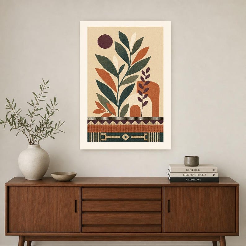 Afrohemian Botanical Wall Art Print | African Boho Plant Poster | Jade Terracotta Earth Tones | Organic Modern Wall Decor image 2