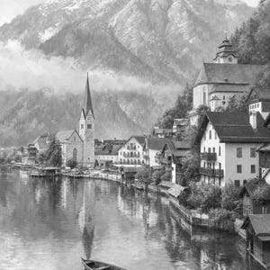 Póster de viaje de Hallstatt | Pintura suave para pared en Austria | Lámina de pueblo alpino junto al lago | Impreso y enviado imagen 10