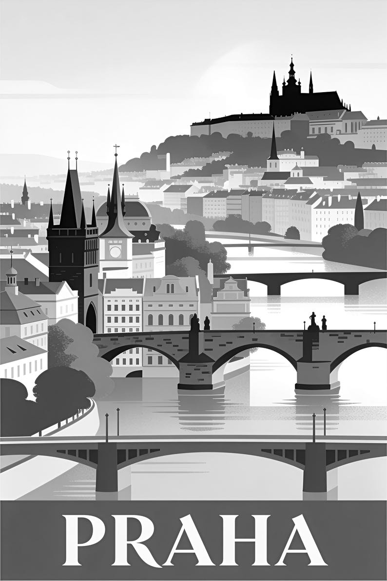 Póster de viaje vintage de Praga | Impresión de arte retro de la ciudad checa ? Decoración de pared de regalo de inauguración de la casa imagen 17